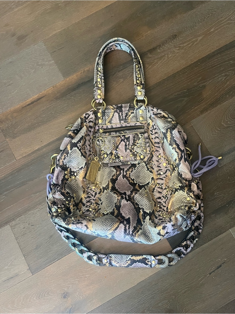 Coach Snake-Print Shoulder Bag in Mauve, Taupe & Cream